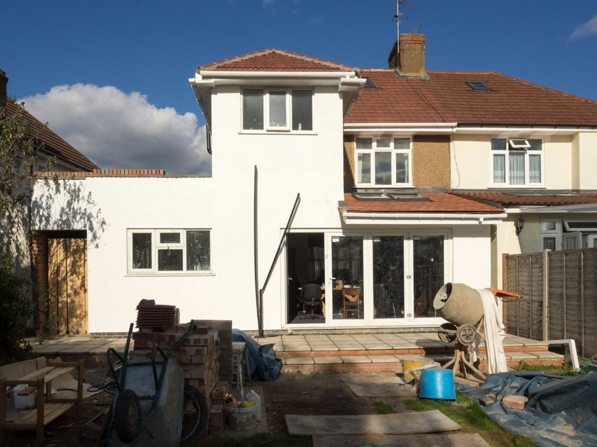 Flat roof extension under construction on a UK home