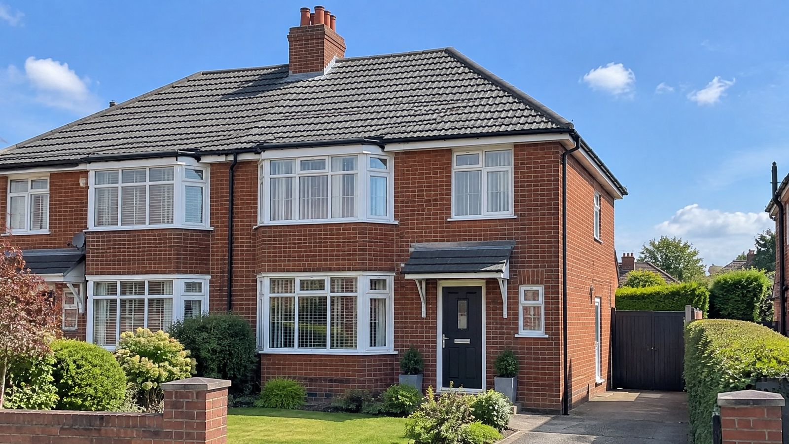 Red-brick semi-detached house in Doncaster with a new tiled roof