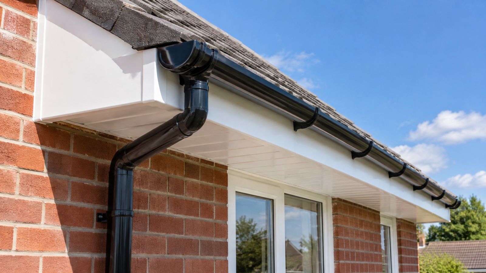 New white UPVC fascias, soffits and black guttering