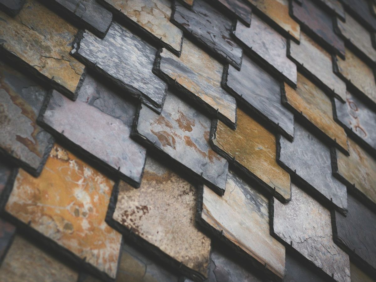 Close-up of natural slate roof tiles